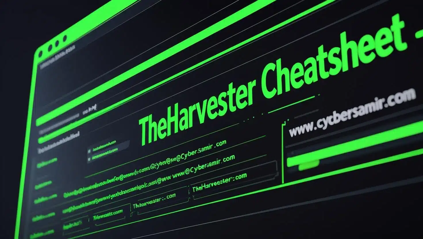Quick command reference and usage guide for TheHarvester OSINT tool