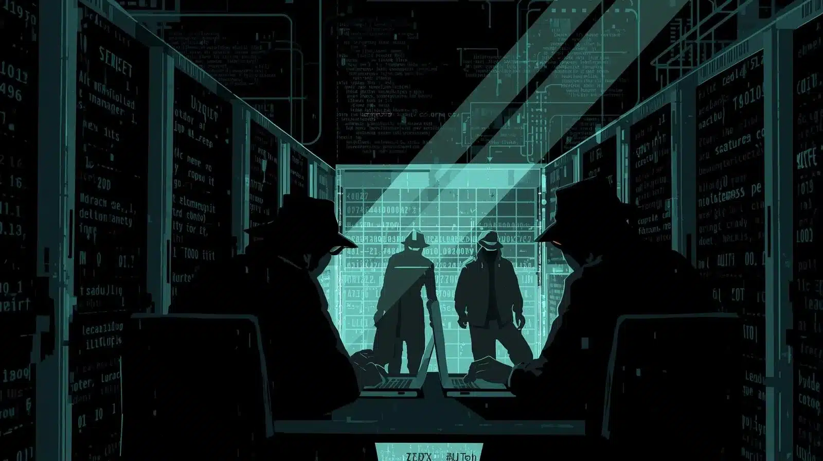 Black hat hacker in dark room with laptop