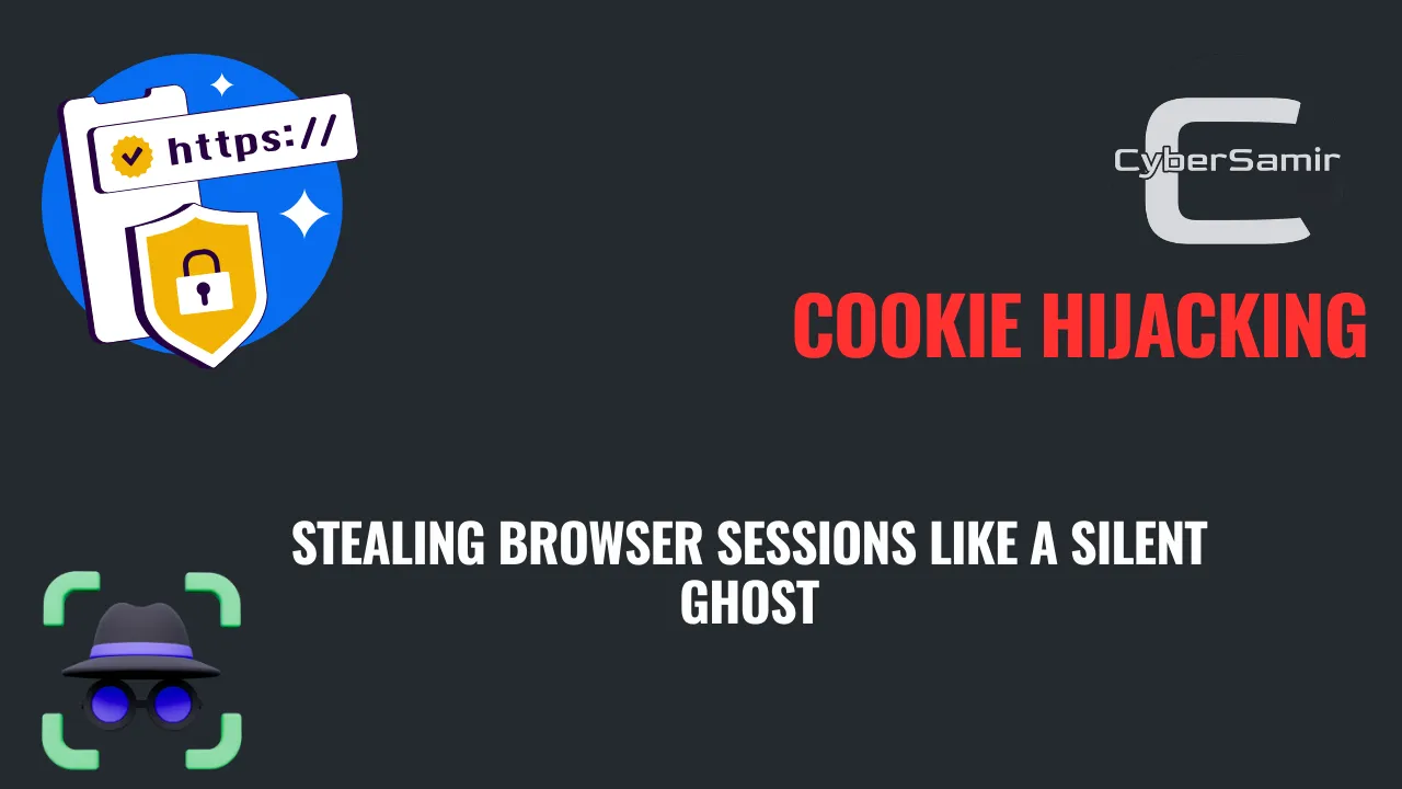 Illustration of cookie hijacking attack where a hacker silently steals browser session cookies like a ghost