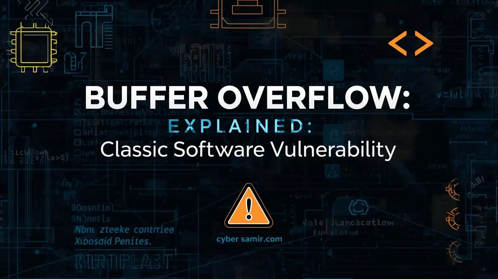 Illustration of buffer overflow vulnerability in software memory